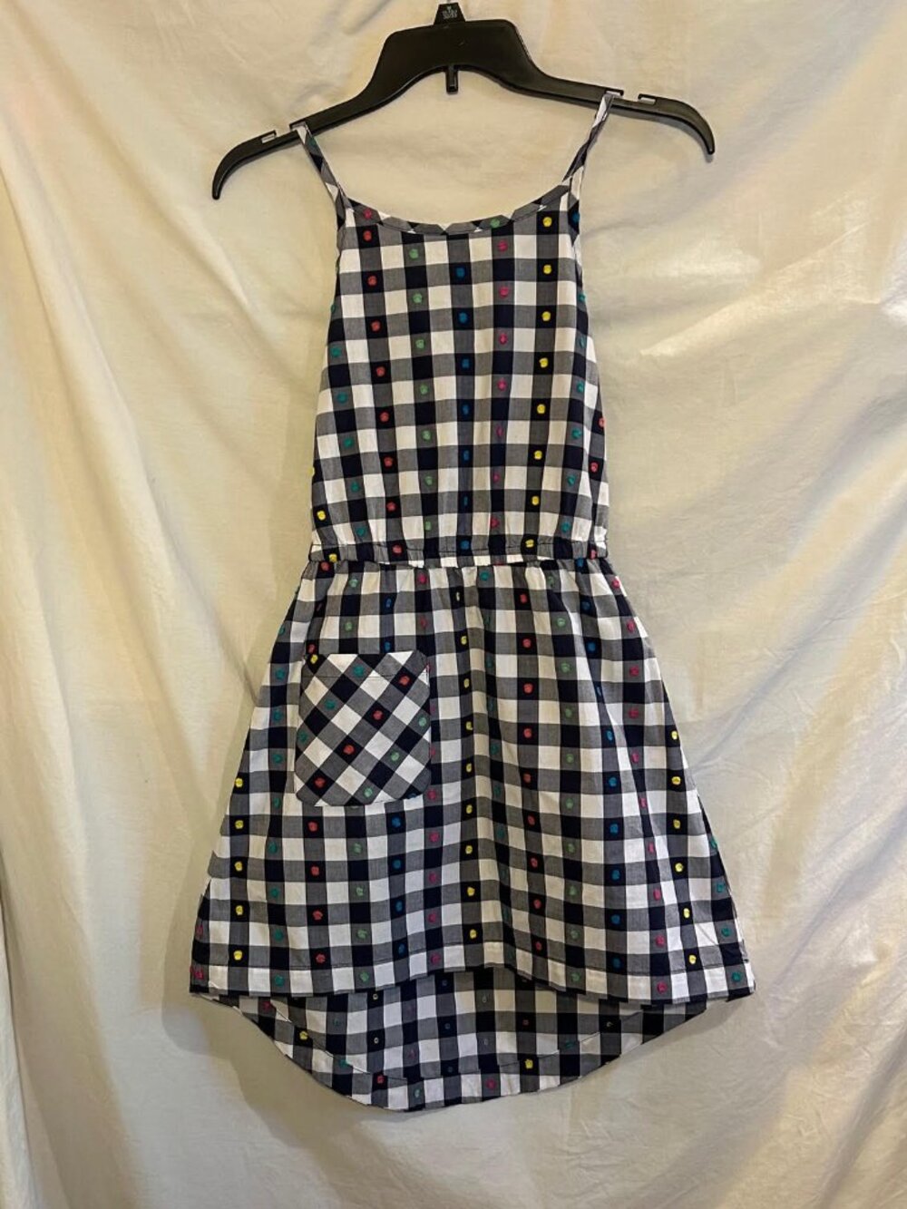 Hanna Andersson Girls 10 140cm White Blue Plaid Swiss Dot Hi Lo Sundress NWT